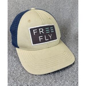 Free Fly Trucker Hat Tan Navy Mesh Embroidered Logo Adjustable Snapback Used